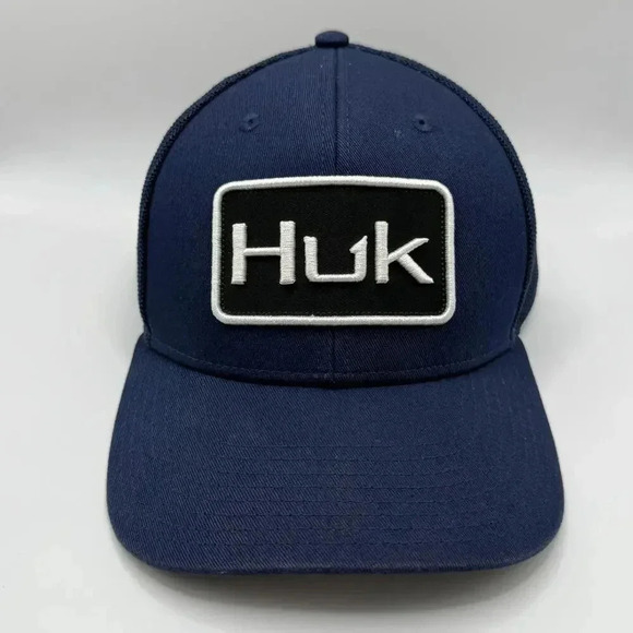 Huk Performance Fishing‎ Classic Logo Stretch back Trucker Hat Mens Sargasso Sea - Picture 2 of 12
